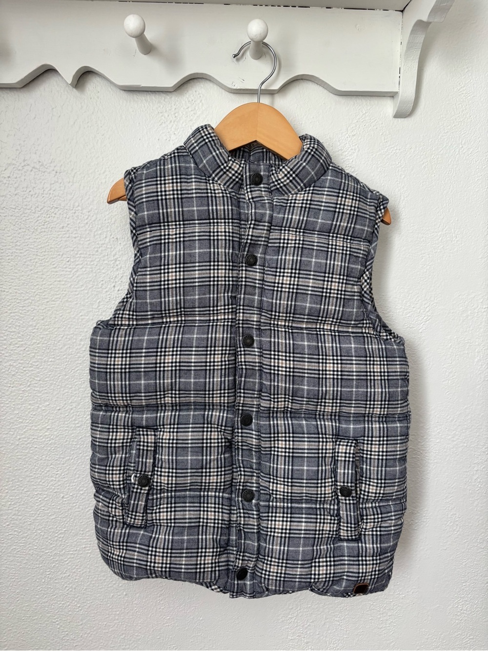 Janie and Jack Plaid Puffer Vest Boys Size 7-8 Gray Quilted Preppy Fall Winter